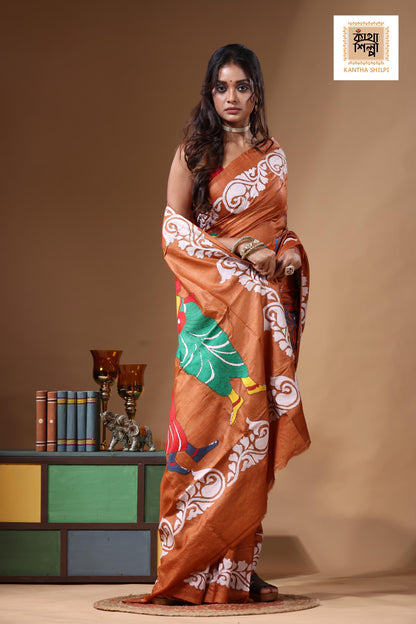 Dye Pure Gachi Tussar Kantha Stitch Saree SN2631134