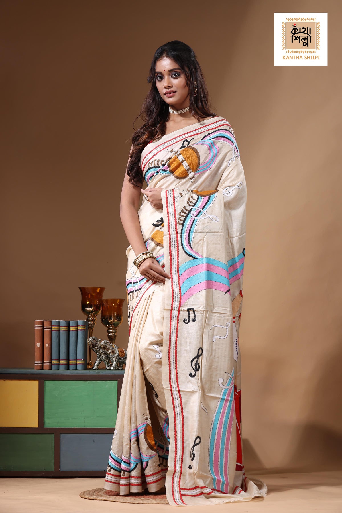 Pure Gachi Tussar Kantha Stitch Saree SN2631147