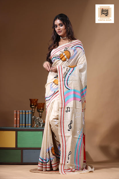 Pure Gachi Tussar Kantha Stitch Saree SN2631147