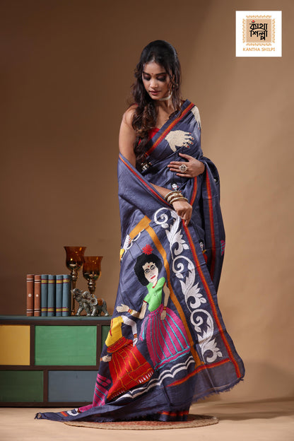 Dye Pure Gachi Tussar Kantha Stitch Saree SN2631153