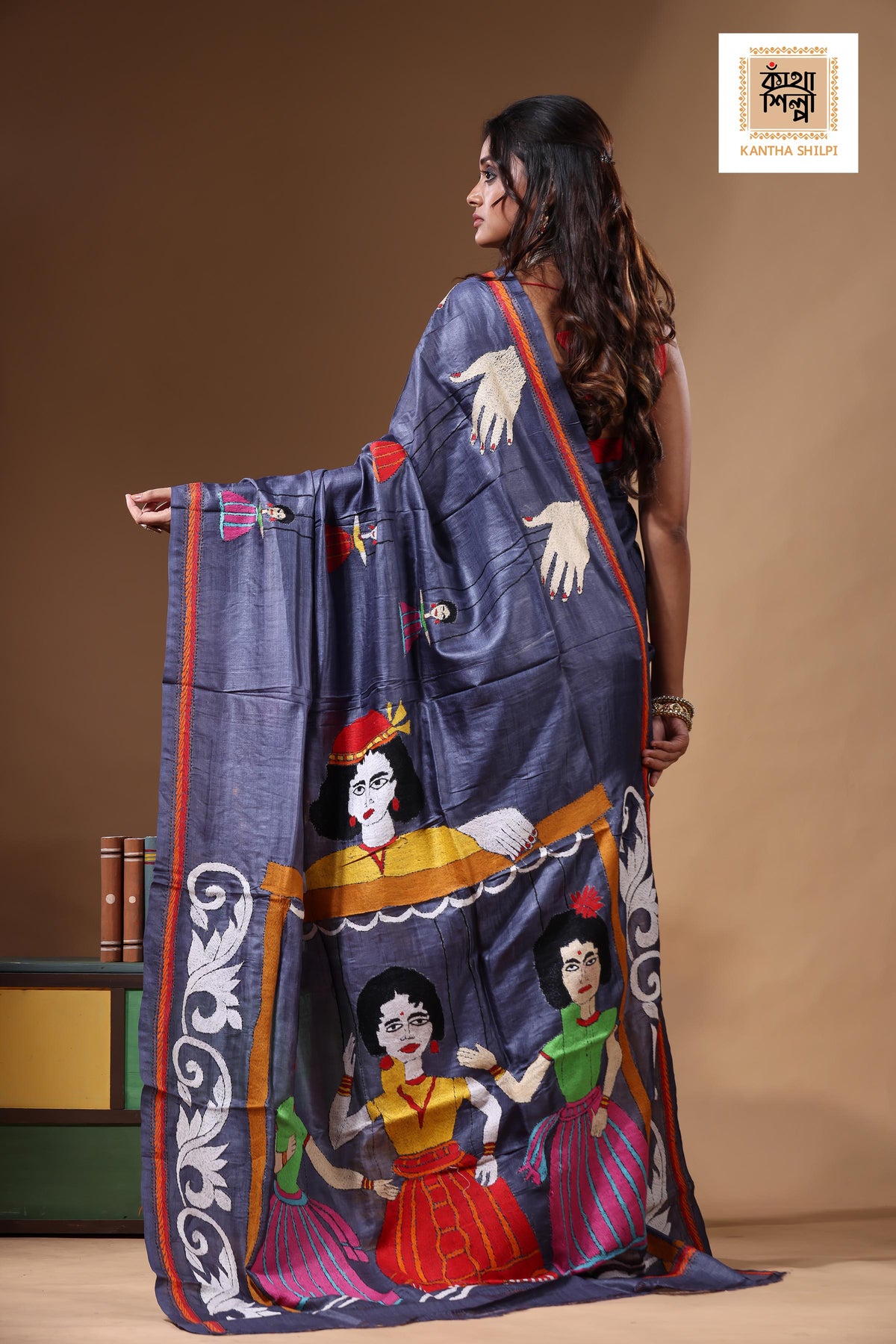 Dye Pure Gachi Tussar Kantha Stitch Saree SN2631153