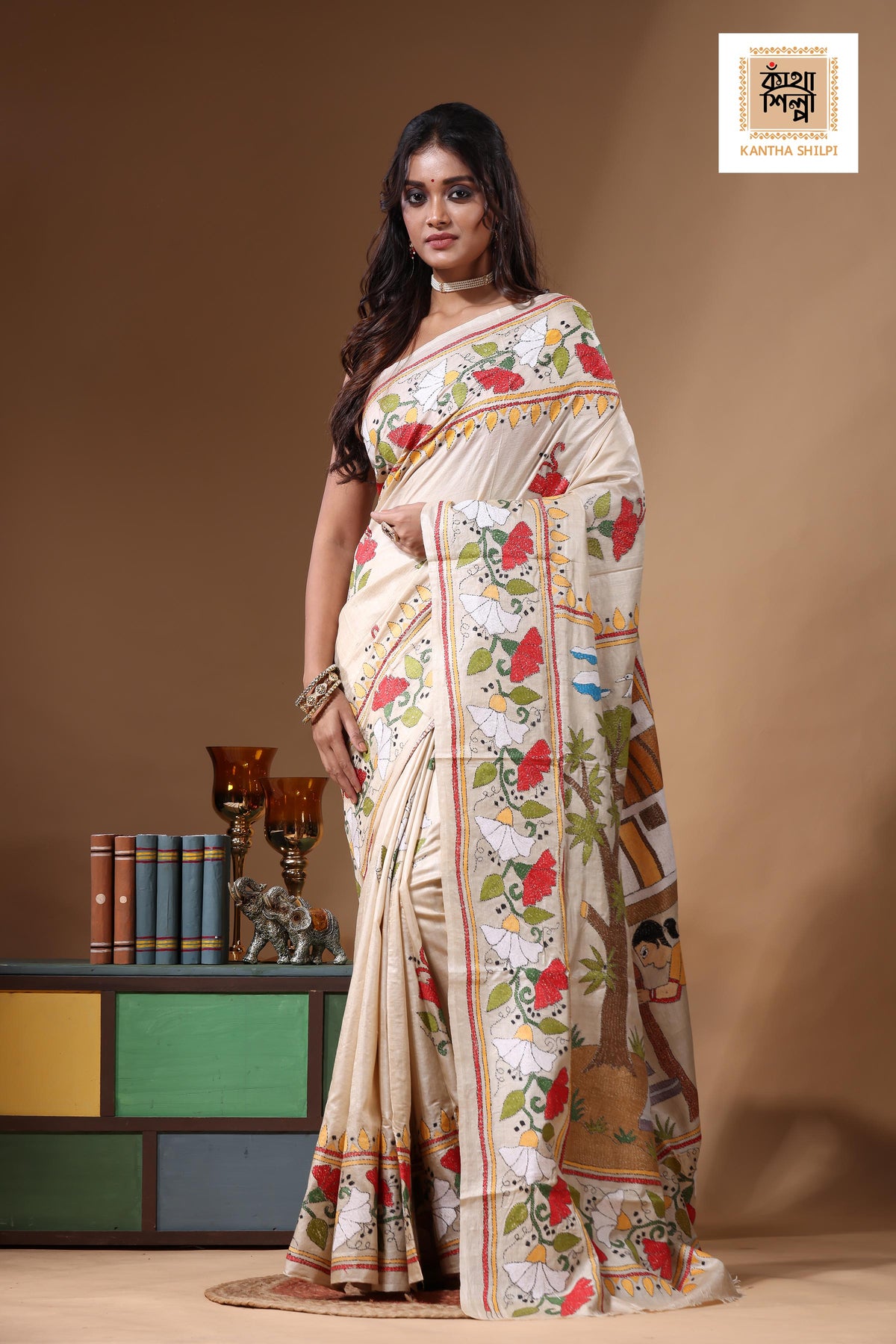 Pure Gachi Tussar Kantha Stitch Saree SN2631165