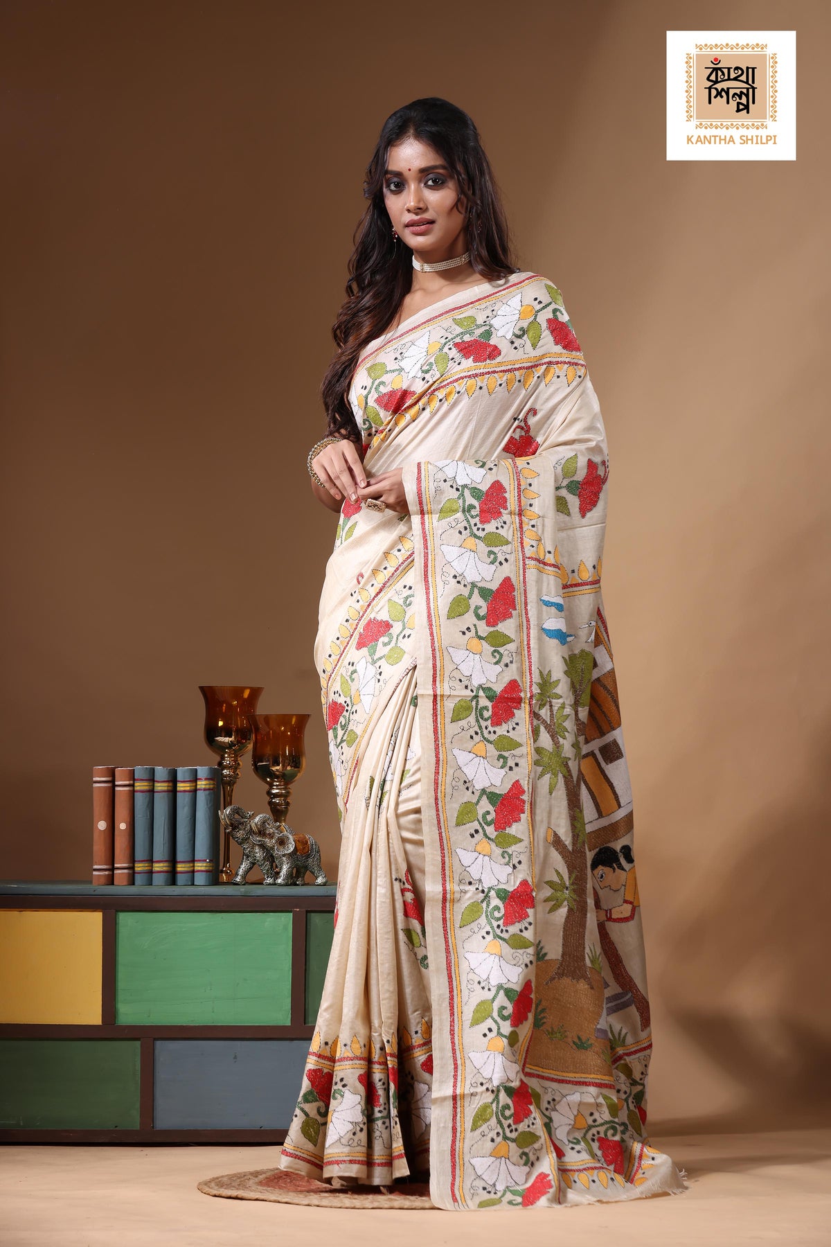 Pure Gachi Tussar Kantha Stitch Saree SN2631165