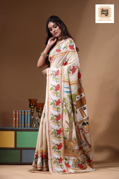Pure Gachi Tussar Kantha Stitch Saree SN2631165