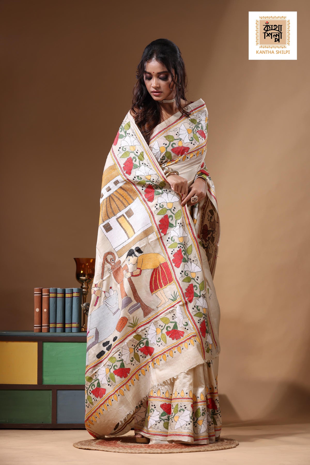 Pure Gachi Tussar Kantha Stitch Saree SN2631165