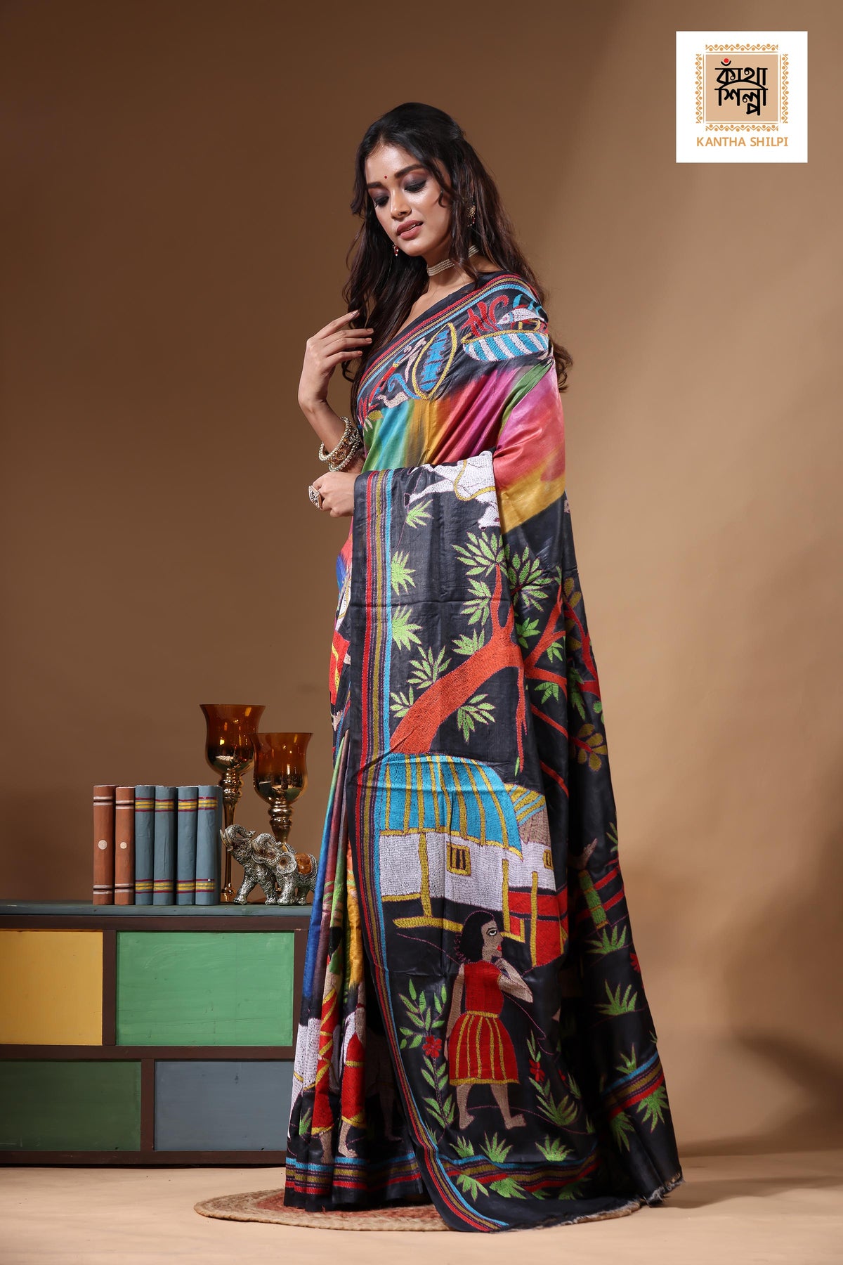 Dye Pure Gachi Tussar Kantha Stitch Saree SN2631171