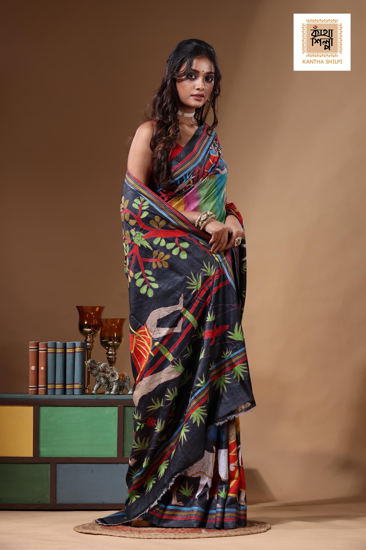 Dye Pure Gachi Tussar Kantha Stitch Saree SN2631171