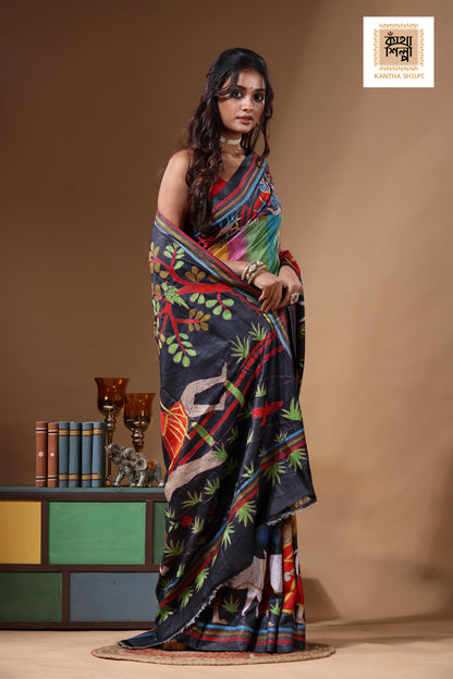 Dye Pure Gachi Tussar Kantha Stitch Saree SN2631171