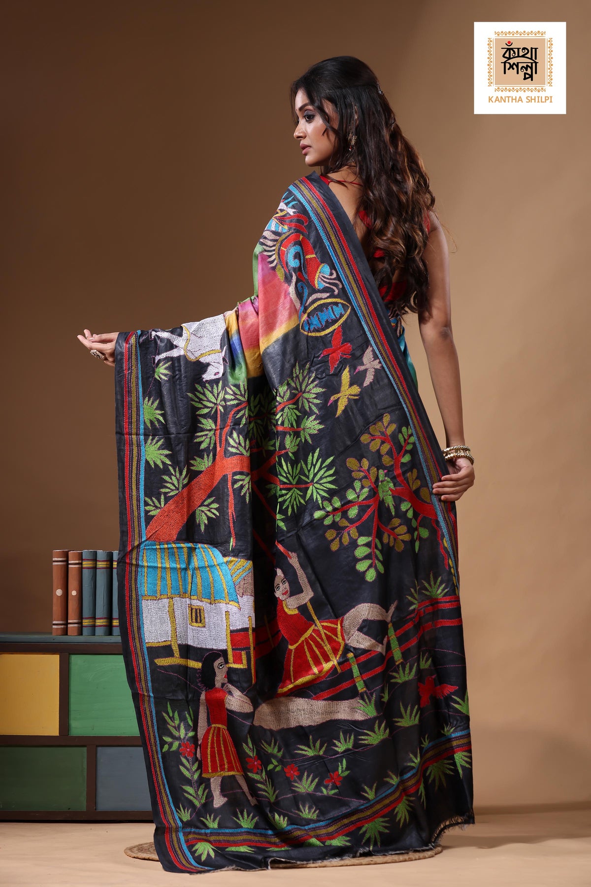 Dye Pure Gachi Tussar Kantha Stitch Saree SN2631171