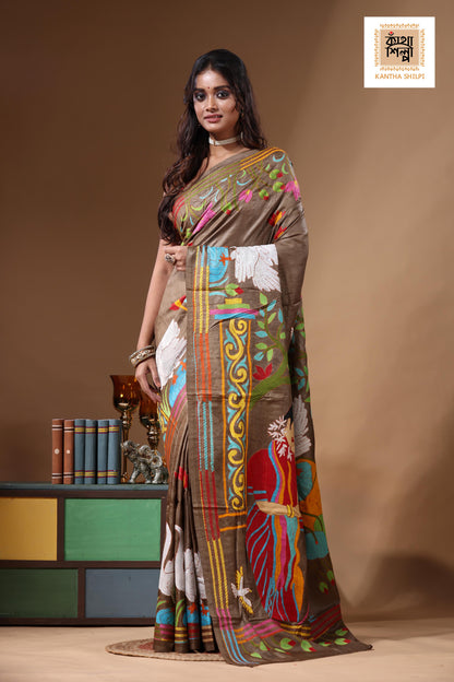Dye Pure Gachi Tussar Kantha Stitch Saree SN2631183