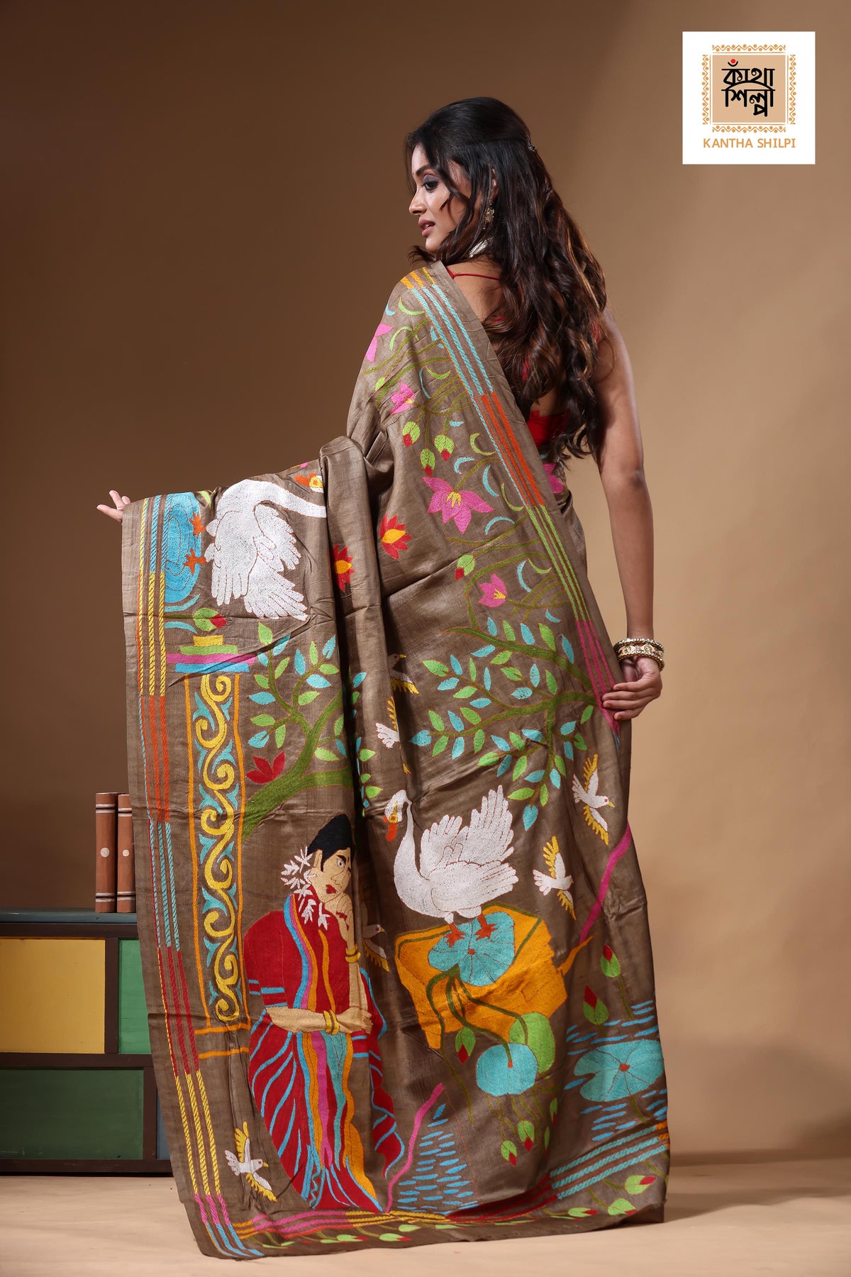 Dye Pure Gachi Tussar Kantha Stitch Saree SN2631183