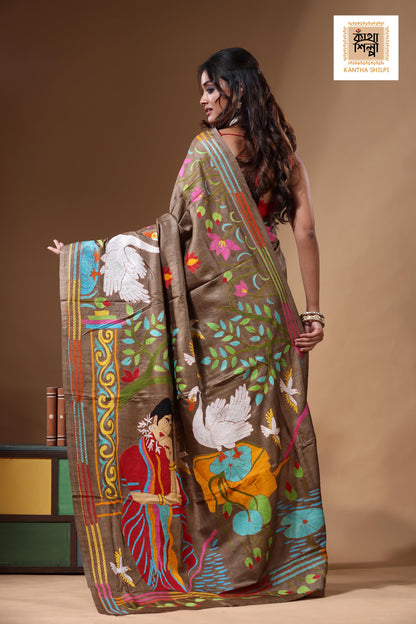 Dye Pure Gachi Tussar Kantha Stitch Saree SN2631183