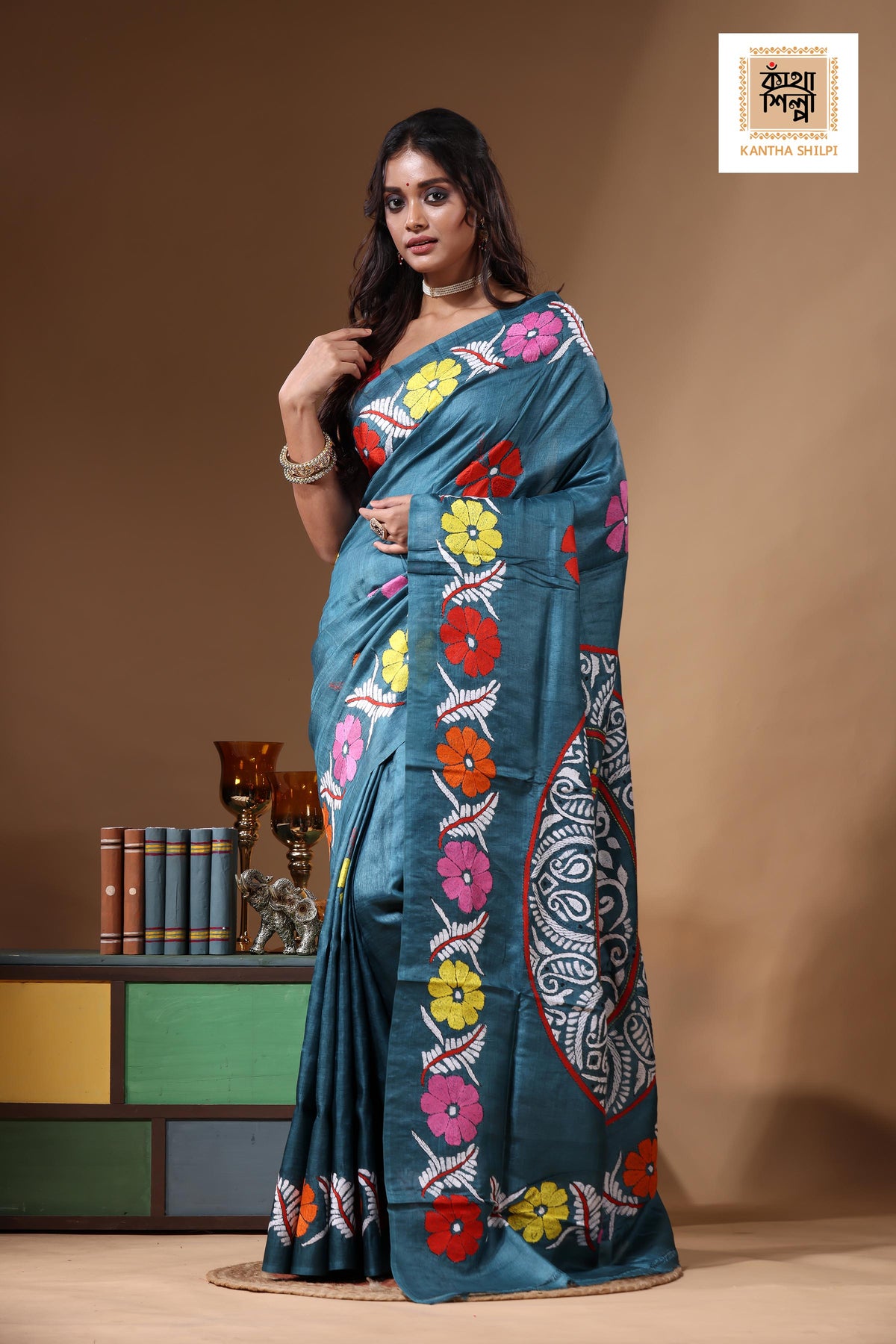 Dye Pure Gachi Tussar Kantha Stitch Saree SN2631189