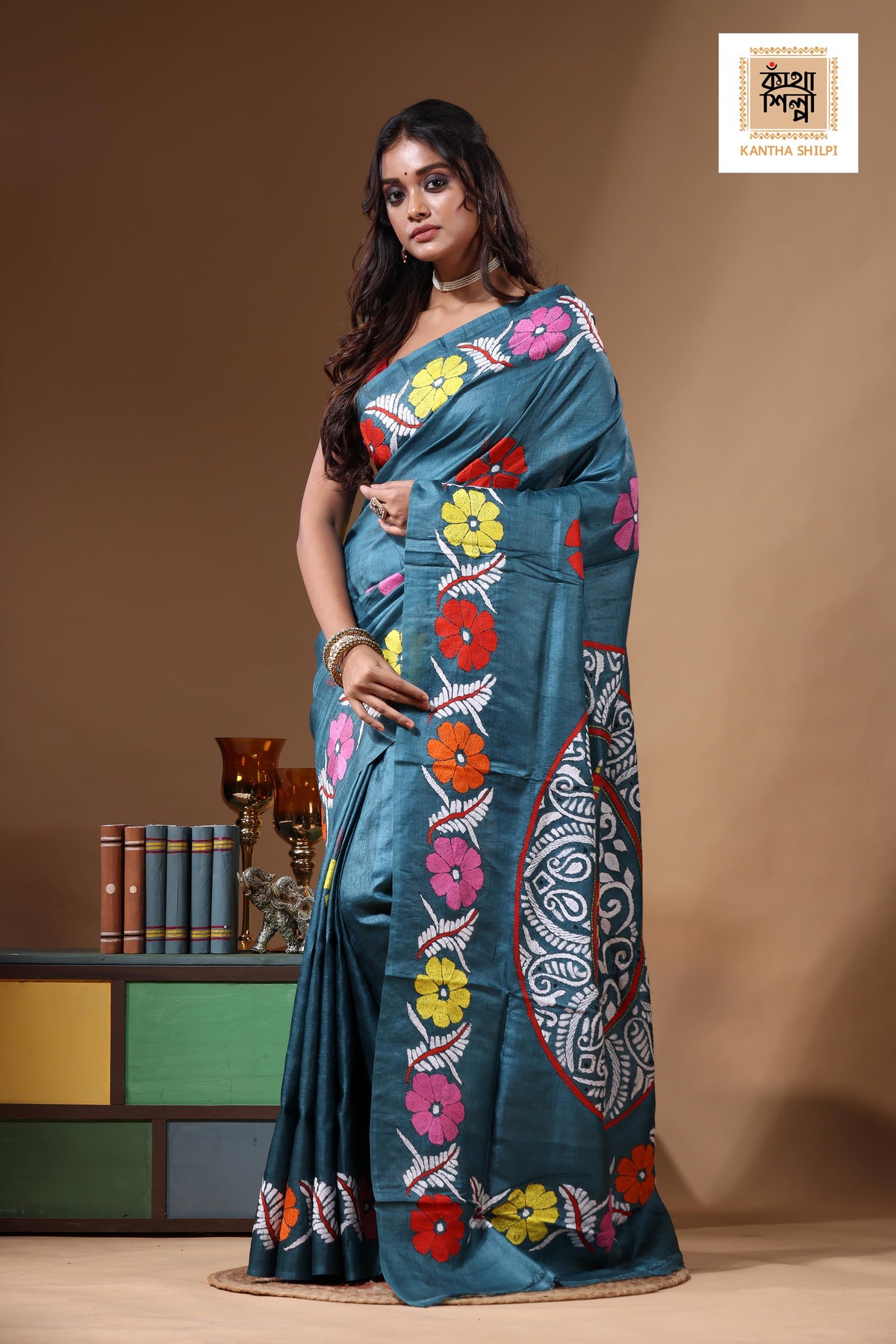Dye Pure Gachi Tussar Kantha Stitch Saree SN2631189