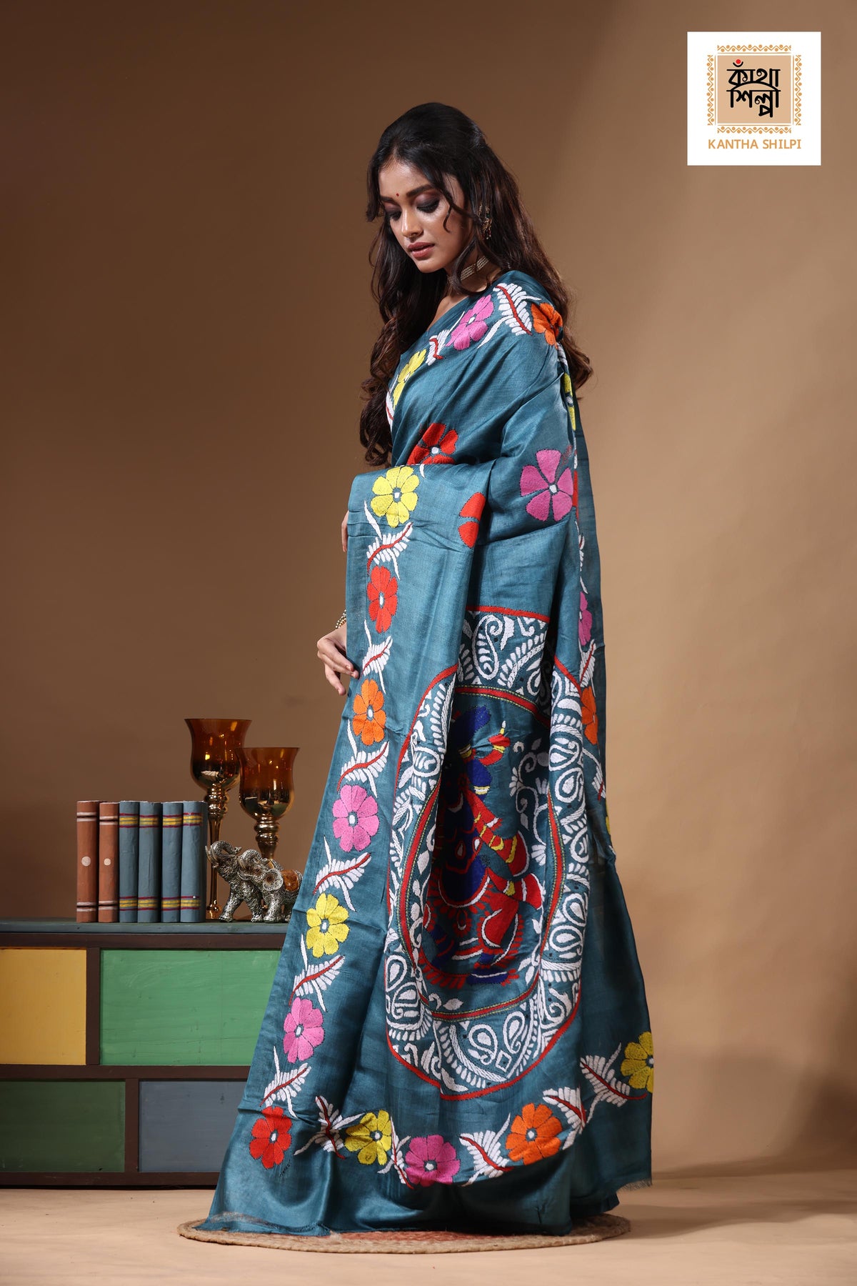 Dye Pure Gachi Tussar Kantha Stitch Saree SN2631189