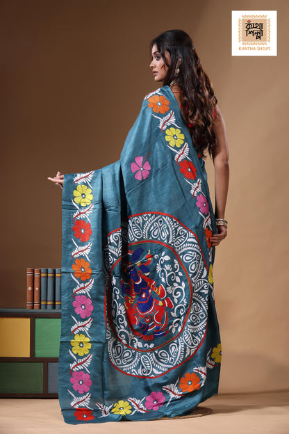 Dye Pure Gachi Tussar Kantha Stitch Saree SN2631189