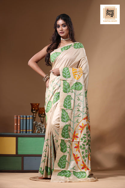 Pure Gachi Tussar Kantha Stitch Saree SN2631202