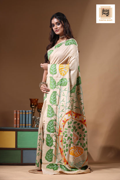 Pure Gachi Tussar Kantha Stitch Saree SN2631202
