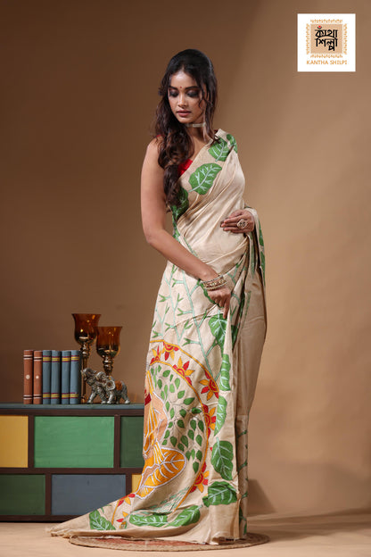 Pure Gachi Tussar Kantha Stitch Saree SN2631202