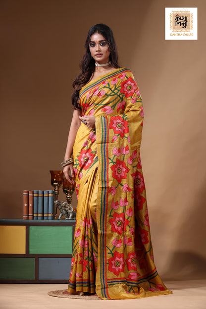 Dye Pure Gachi Tussar Kantha Stitch Saree SN2631208