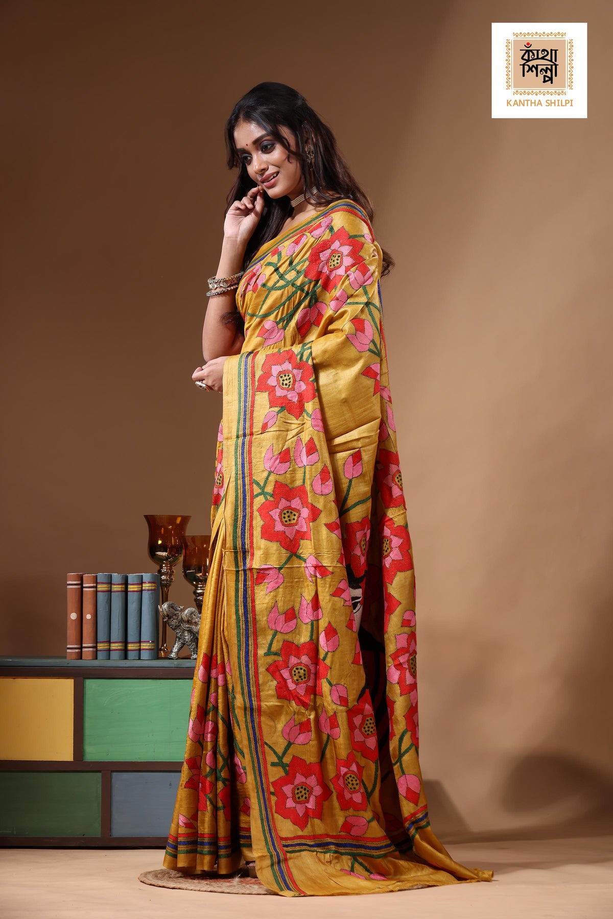 Dye Pure Gachi Tussar Kantha Stitch Saree SN2631208
