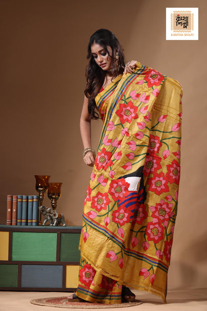 Dye Pure Gachi Tussar Kantha Stitch Saree SN2631208
