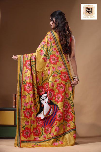 Dye Pure Gachi Tussar Kantha Stitch Saree SN2631208