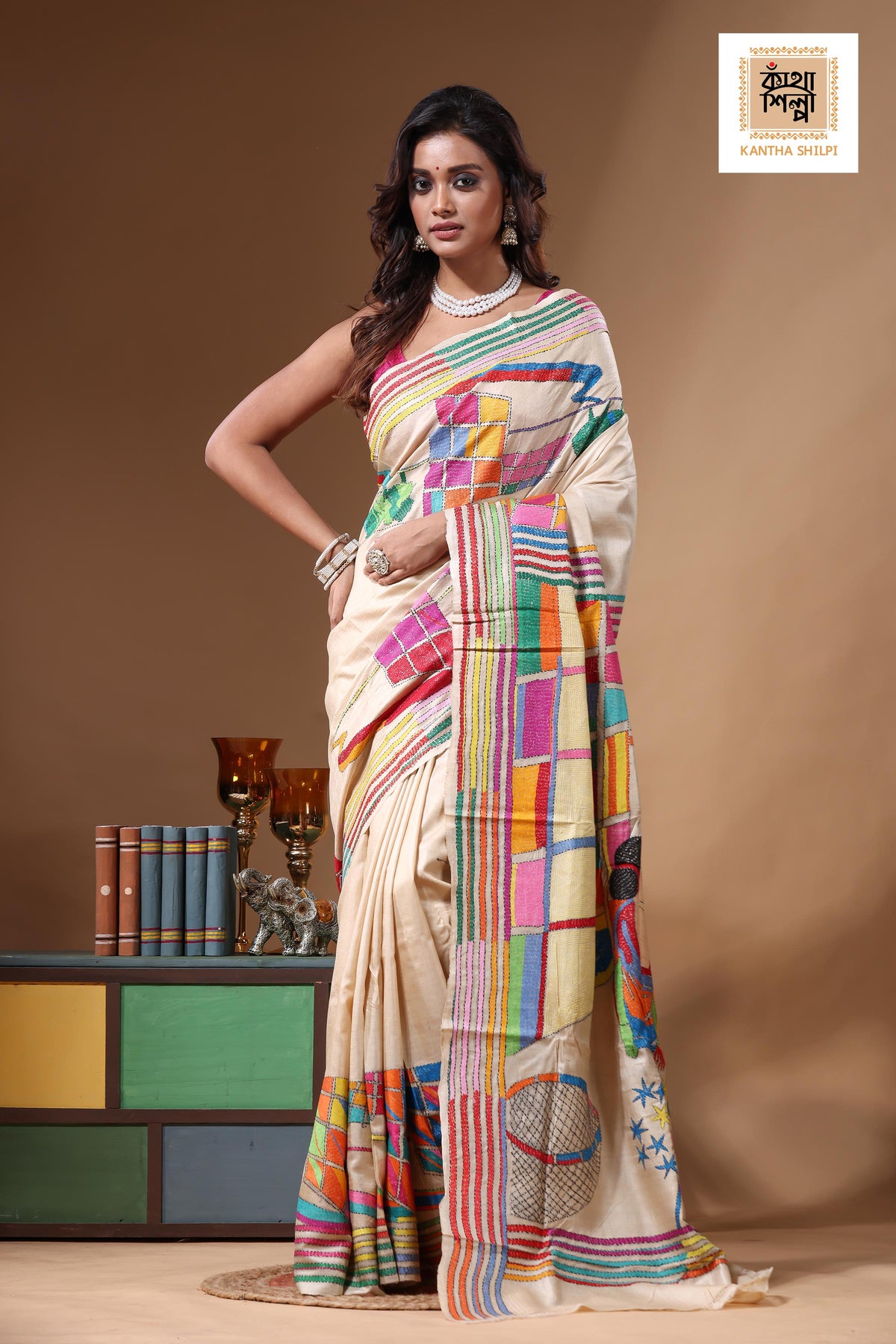 Pure Gachi Tussar Kantha Stitch Saree SN2631214
