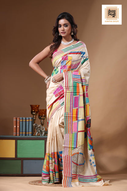 Pure Gachi Tussar Kantha Stitch Saree SN2631214