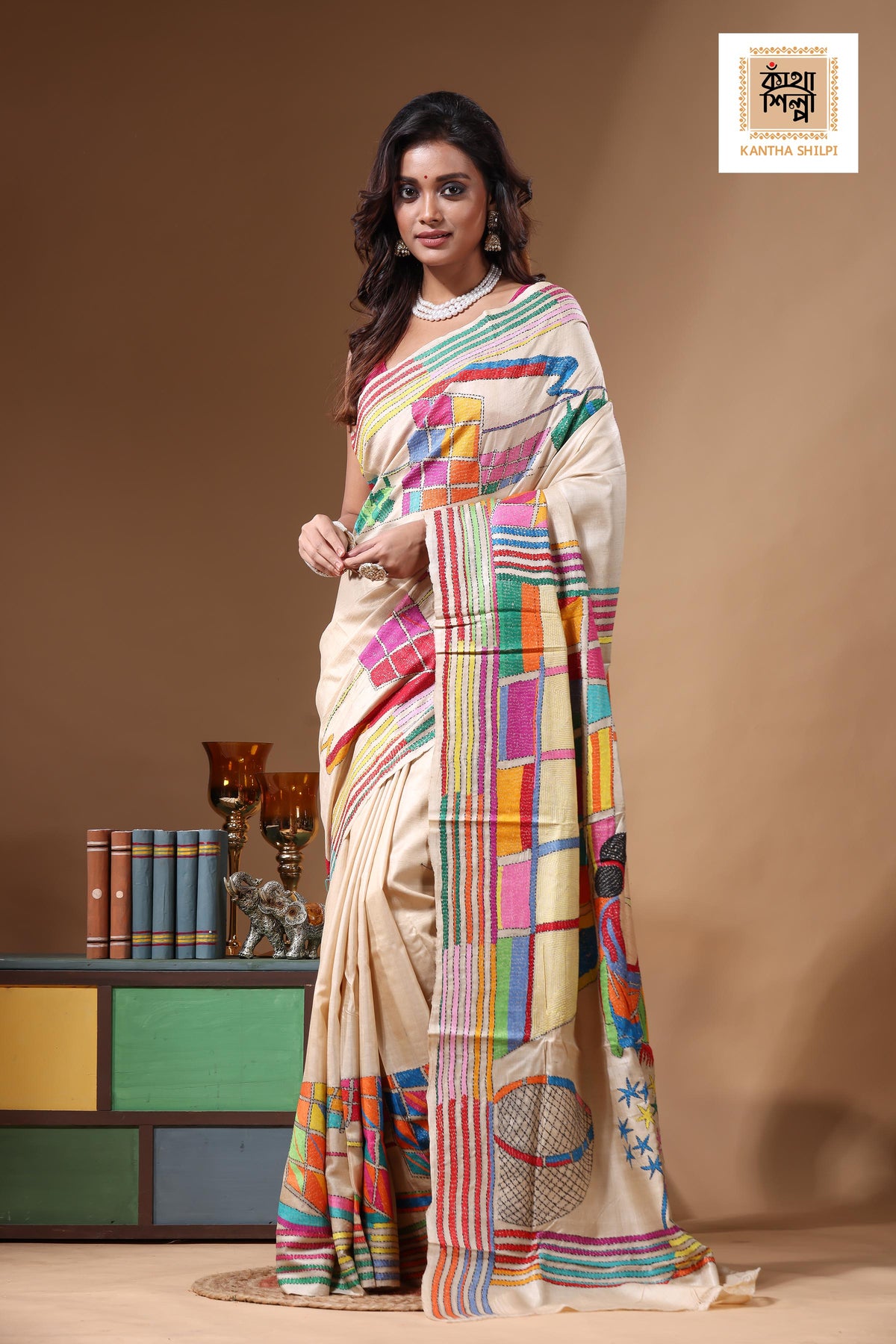 Pure Gachi Tussar Kantha Stitch Saree SN2631214