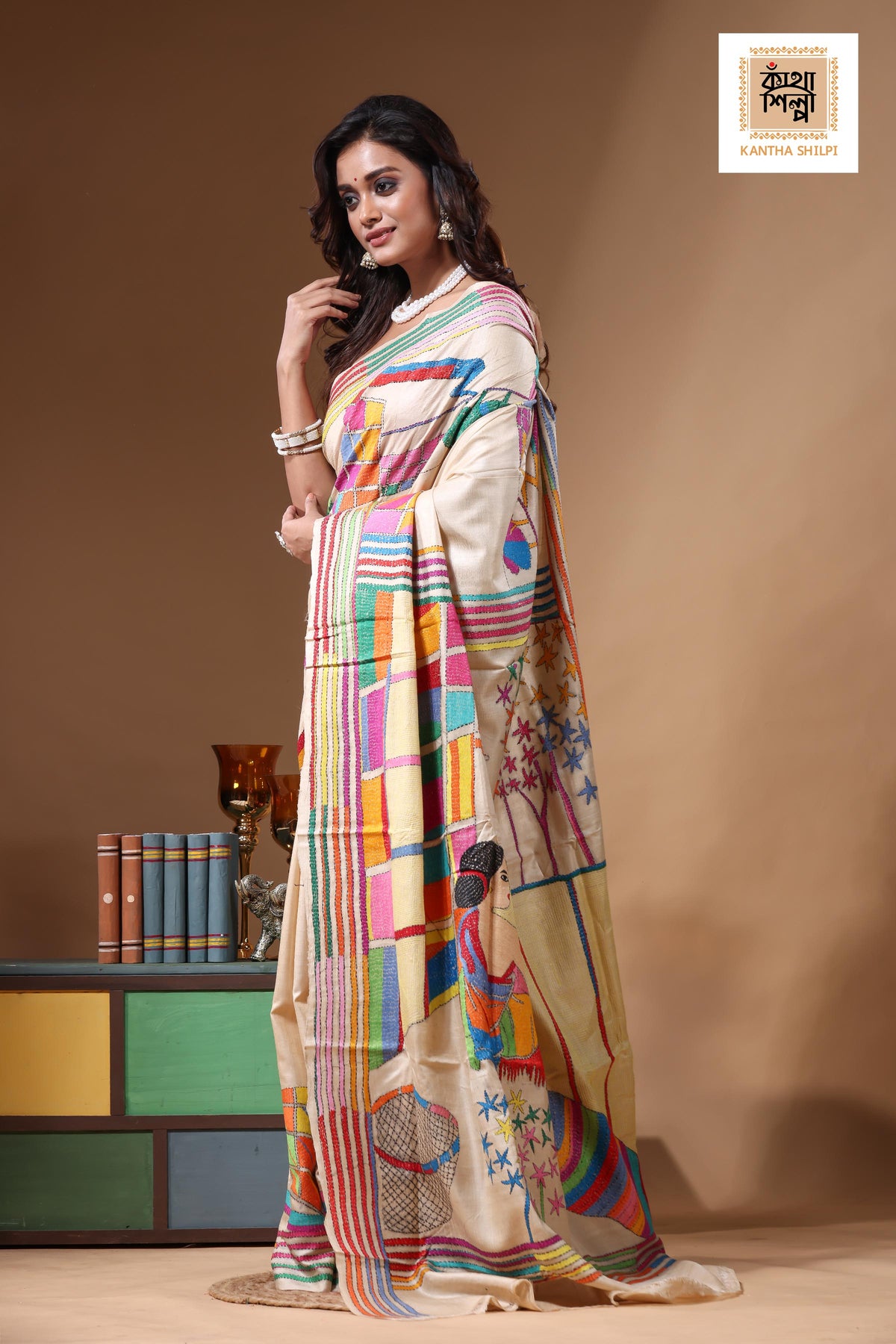 Pure Gachi Tussar Kantha Stitch Saree SN2631214