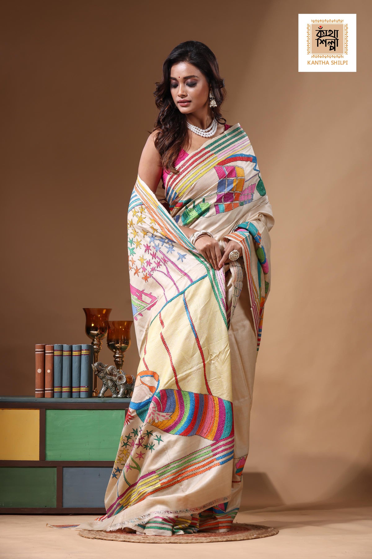 Pure Gachi Tussar Kantha Stitch Saree SN2631214