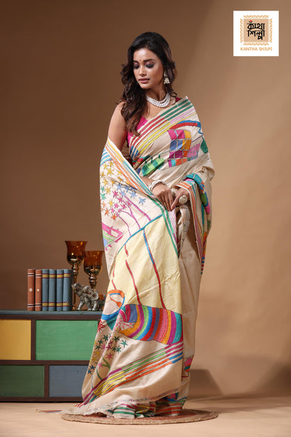 Pure Gachi Tussar Kantha Stitch Saree SN2631214