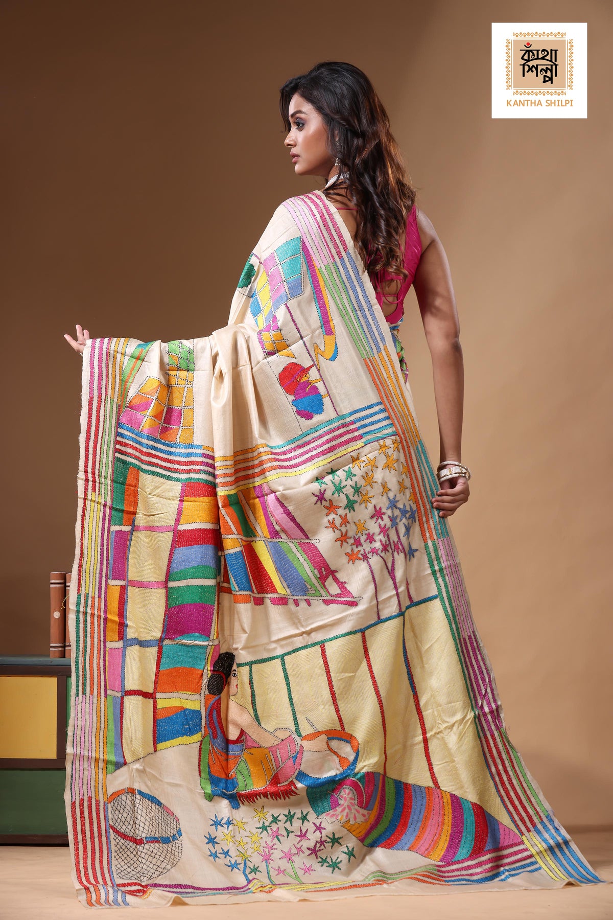 Pure Gachi Tussar Kantha Stitch Saree SN2631214