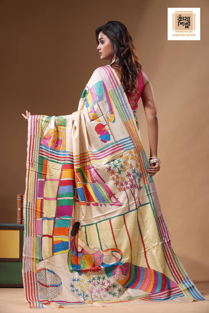 Pure Gachi Tussar Kantha Stitch Saree SN2631214