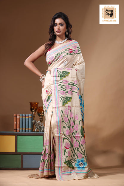 Pure Gachi Tussar Kantha Stitch Saree SN2631226