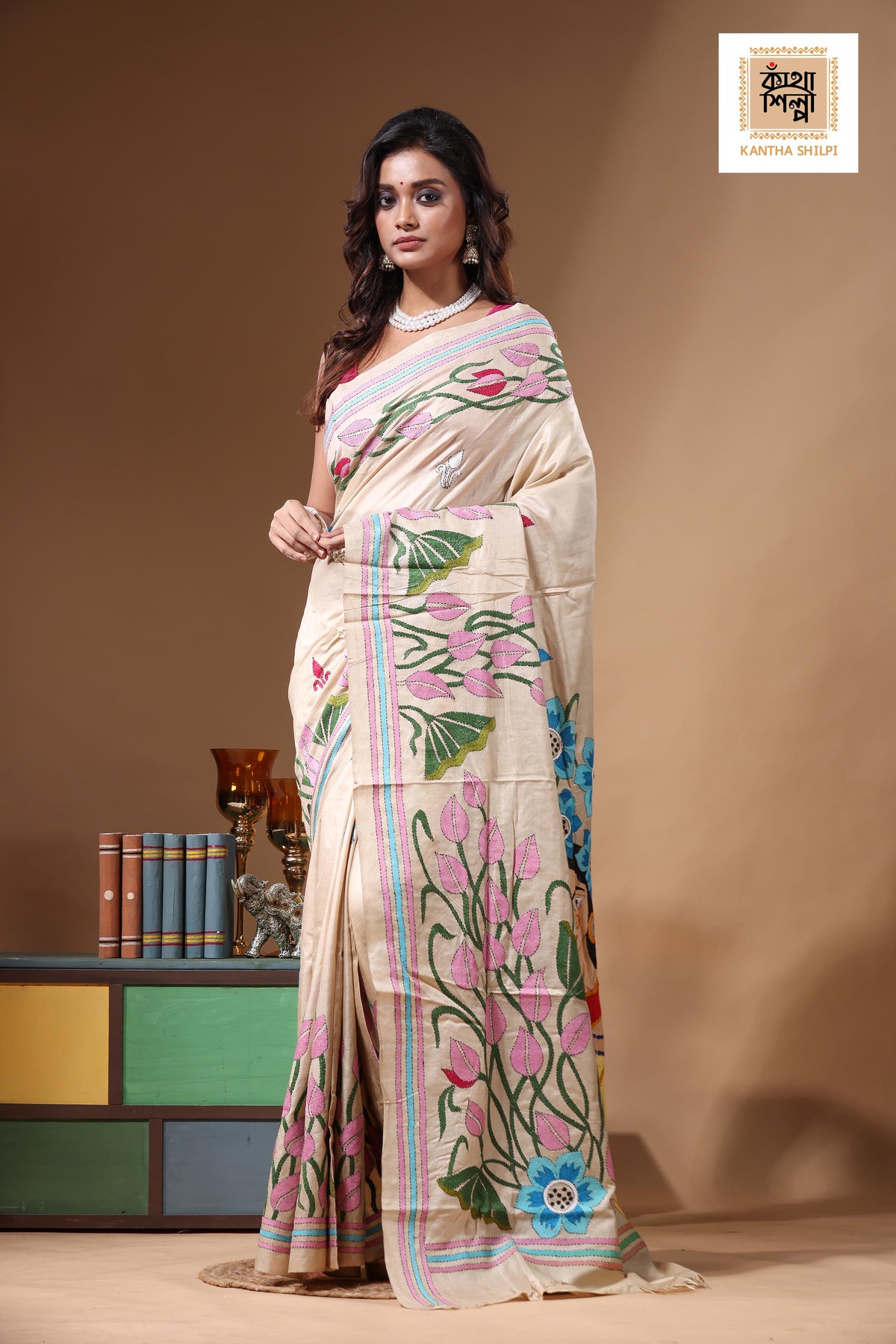 Pure Gachi Tussar Kantha Stitch Saree SN2631226
