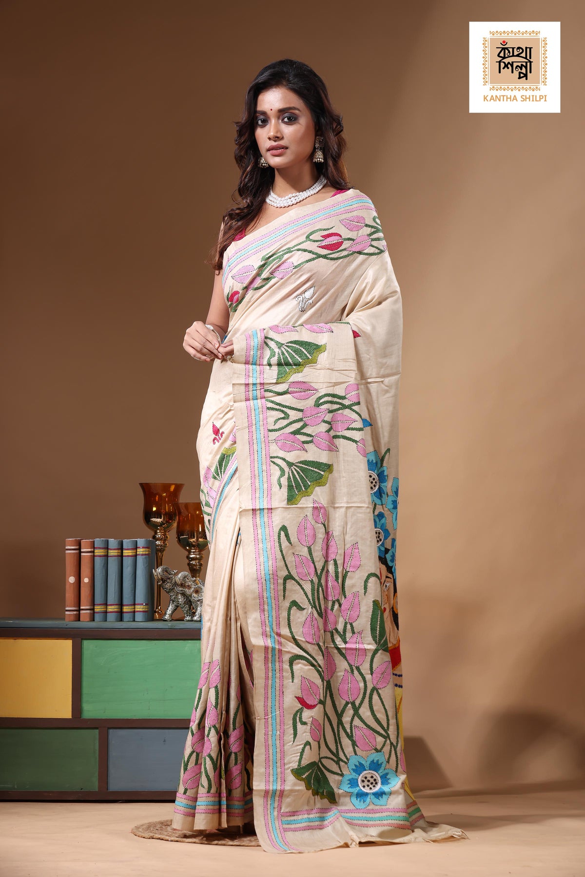 Pure Gachi Tussar Kantha Stitch Saree SN2631226