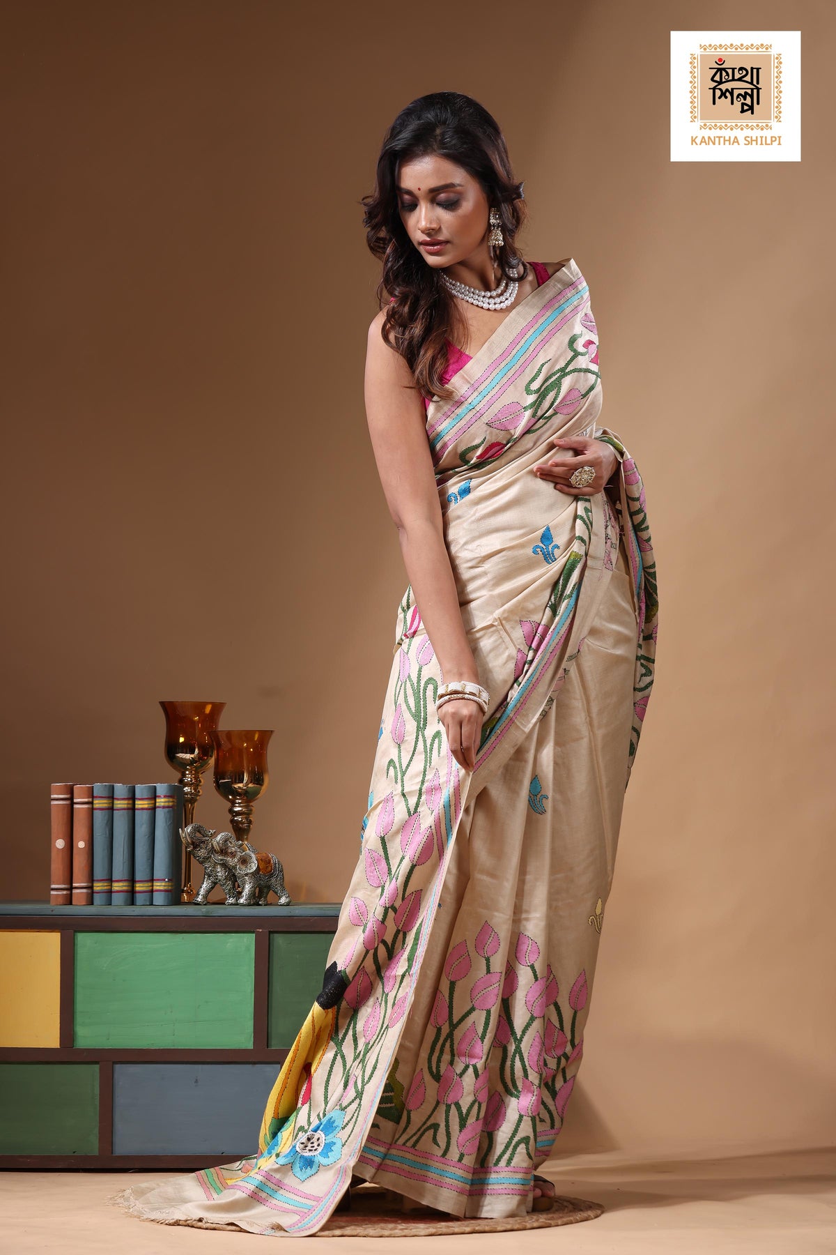 Pure Gachi Tussar Kantha Stitch Saree SN2631226
