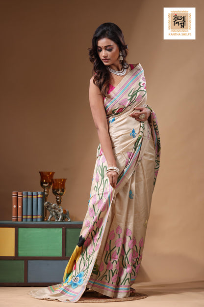 Pure Gachi Tussar Kantha Stitch Saree SN2631226