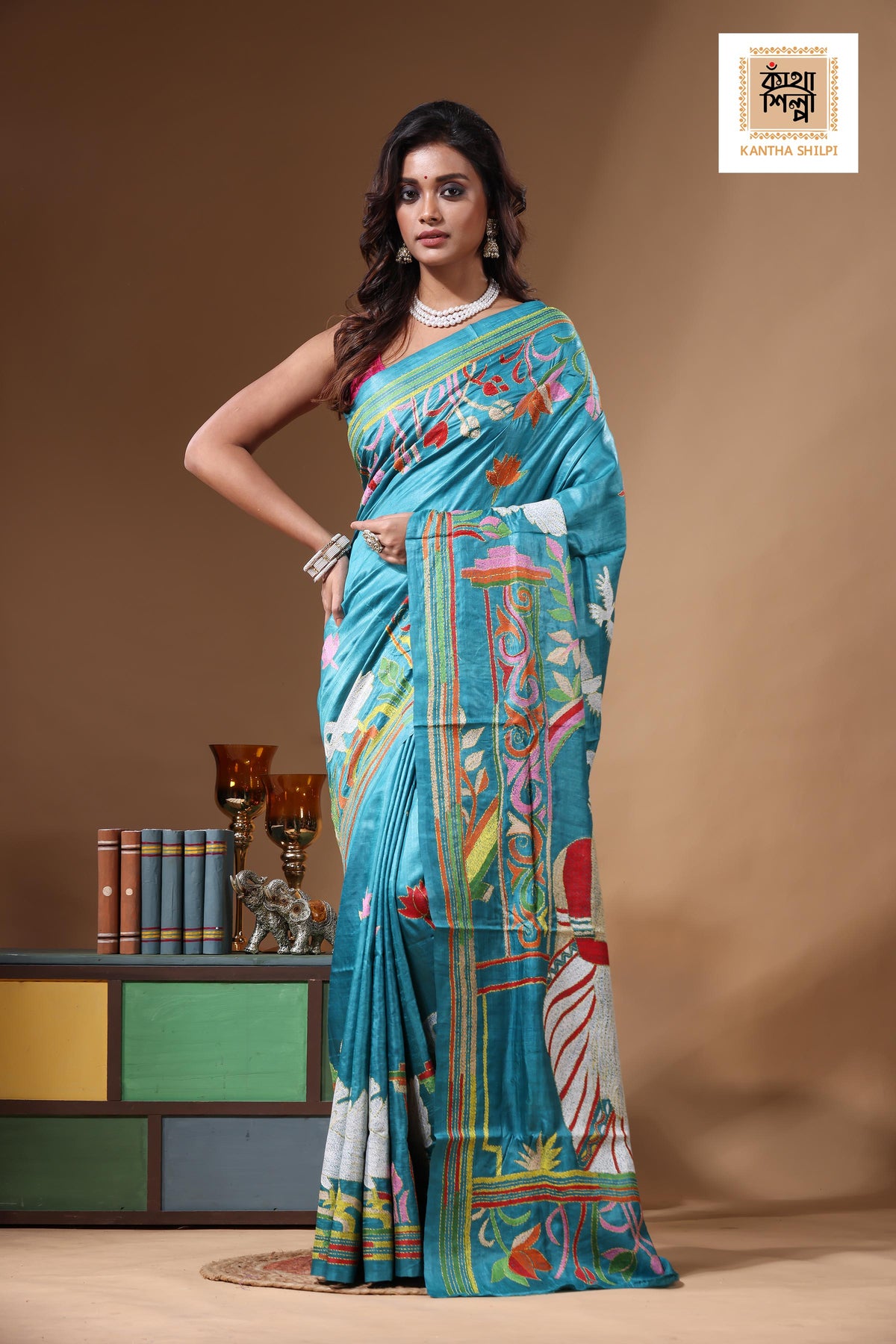 Dye Pure Gachi Tussar Kantha Stitch Saree SN2631233