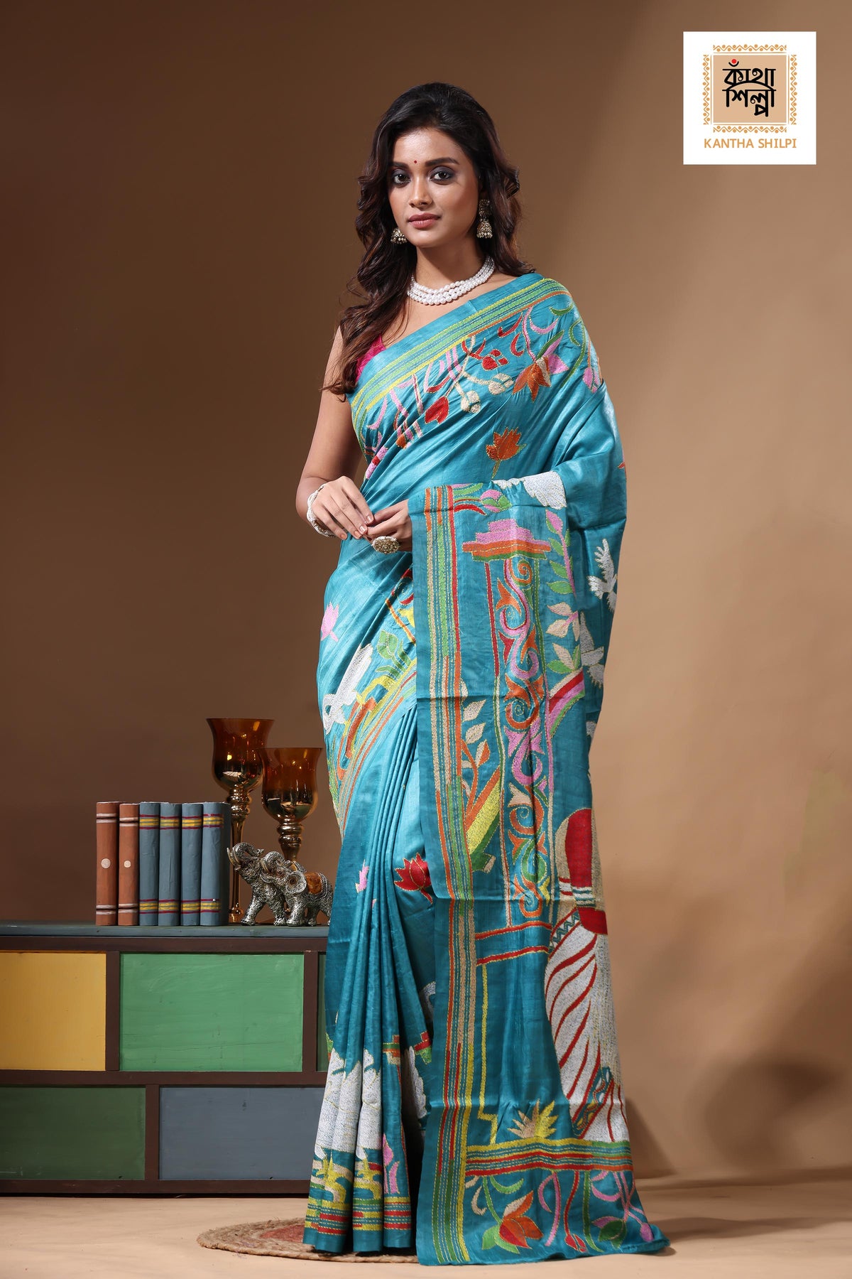 Dye Pure Gachi Tussar Kantha Stitch Saree SN2631233