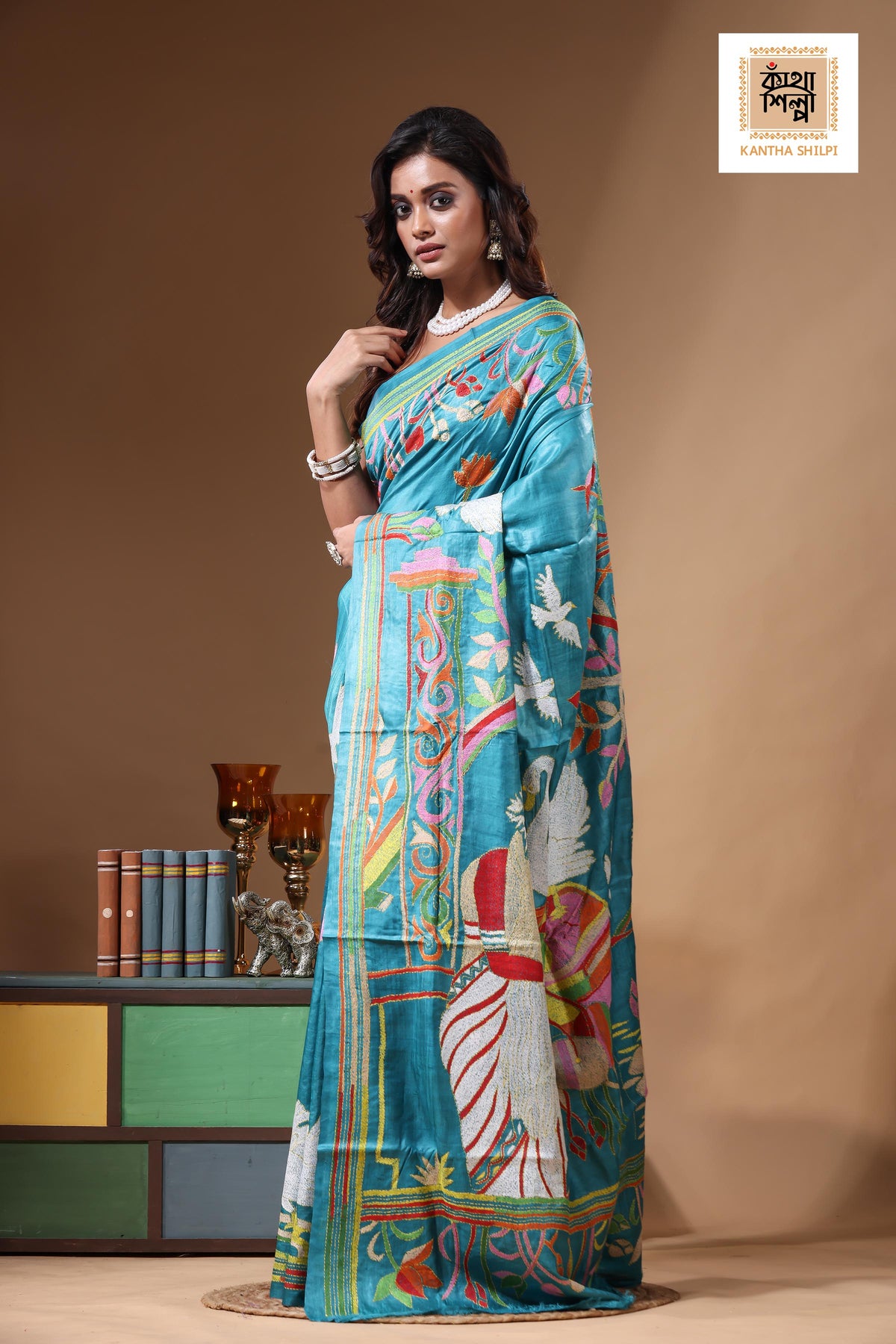 Dye Pure Gachi Tussar Kantha Stitch Saree SN2631233