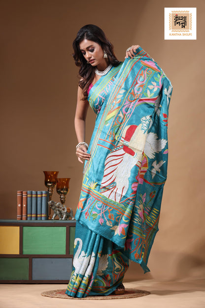 Dye Pure Gachi Tussar Kantha Stitch Saree SN2631233