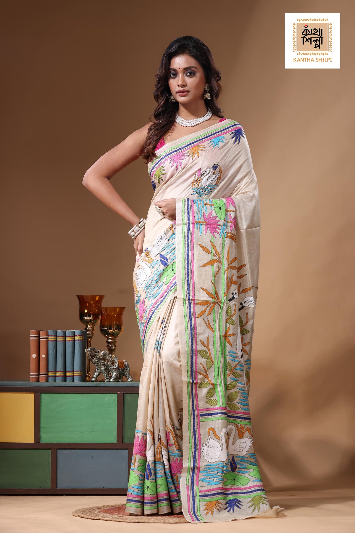 Pure Gachi Tussar Kantha Stitch Saree SN2631239