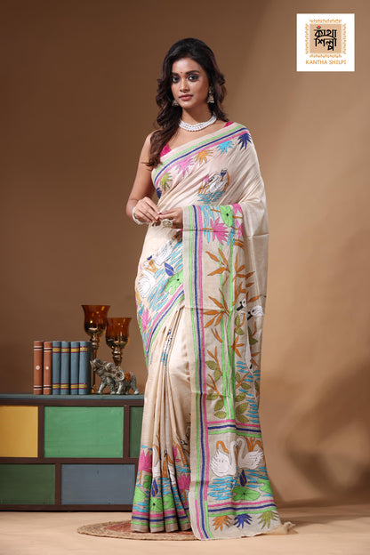 Pure Gachi Tussar Kantha Stitch Saree SN2631239