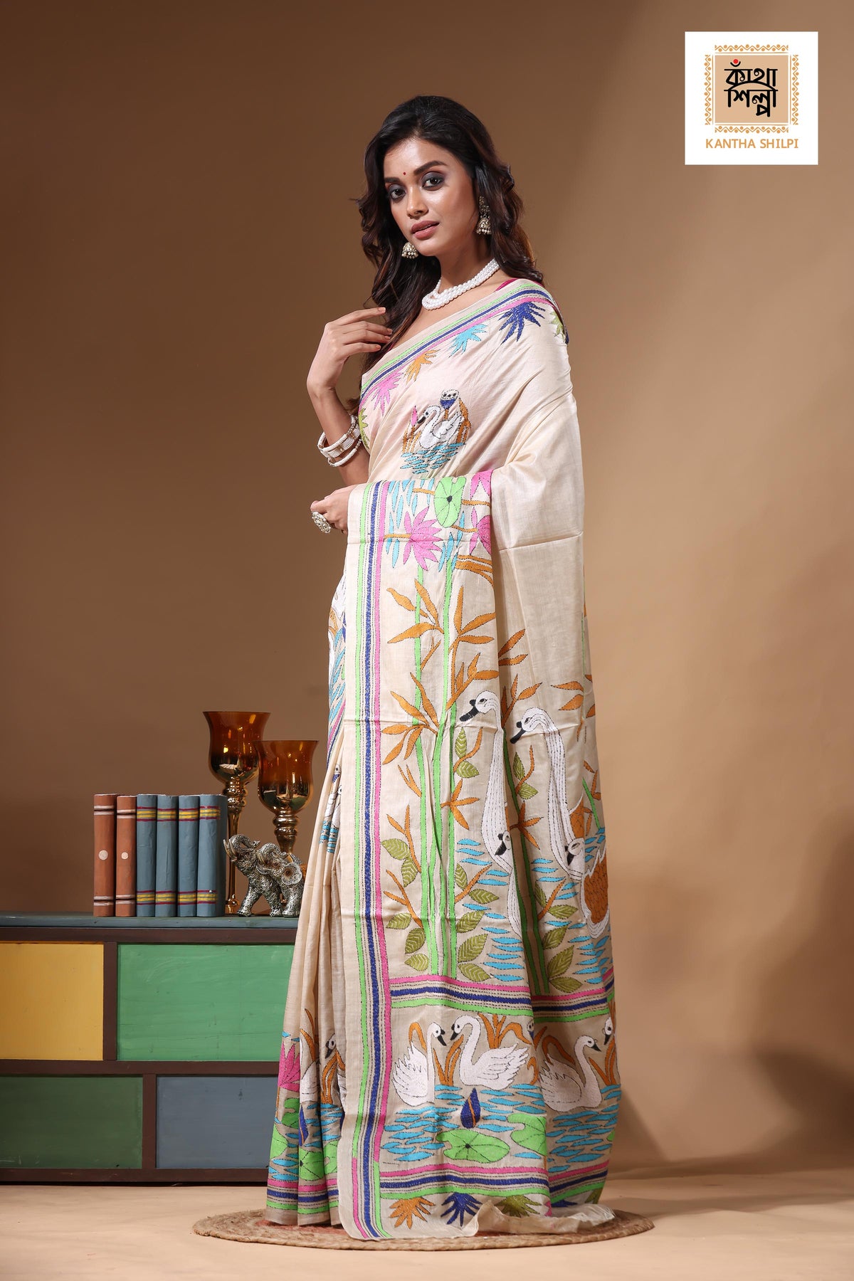 Pure Gachi Tussar Kantha Stitch Saree SN2631239