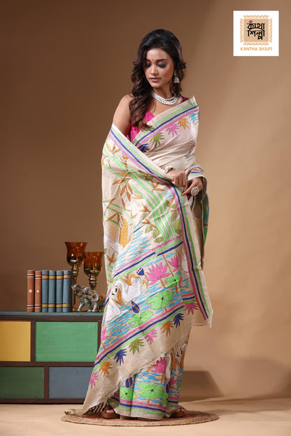 Pure Gachi Tussar Kantha Stitch Saree SN2631239
