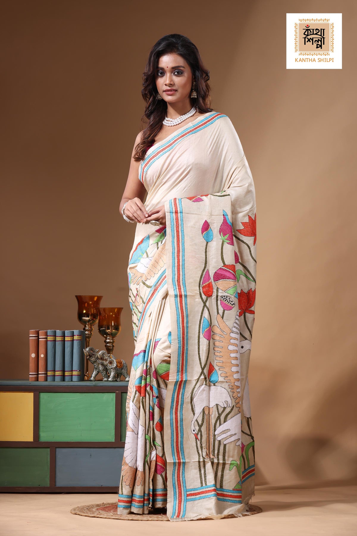 Pure Gachi Tussar Kantha Stitch Saree SN2631245