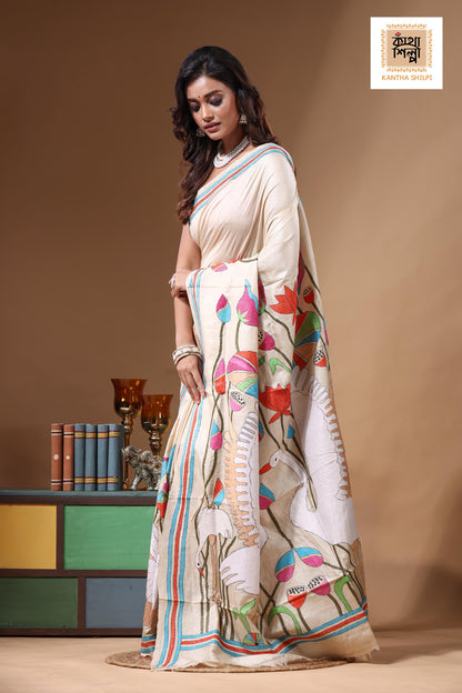 Pure Gachi Tussar Kantha Stitch Saree SN2631245